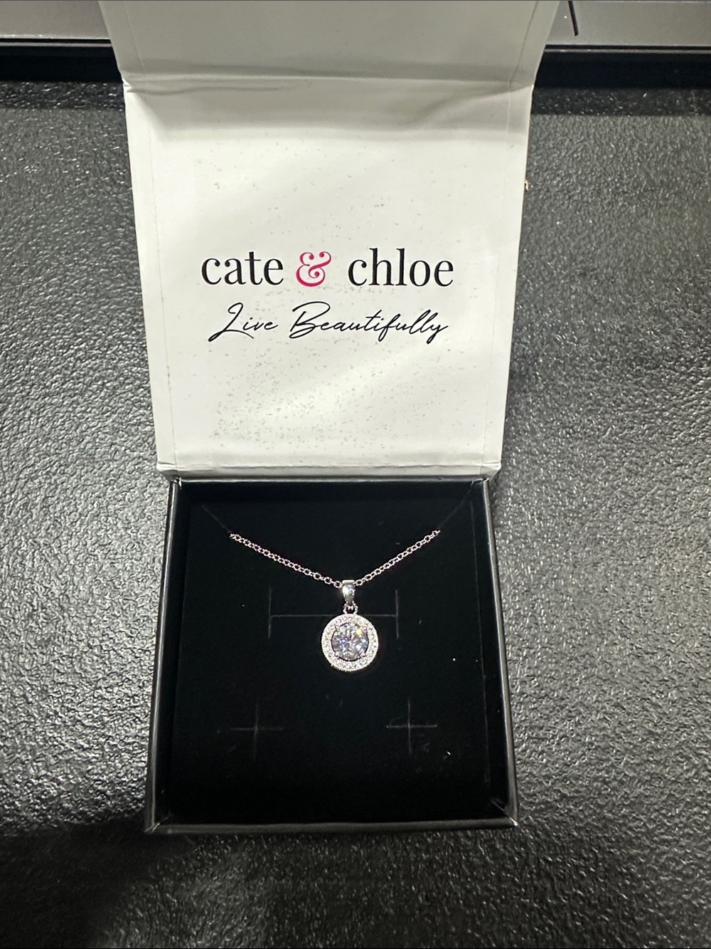 Cate & Chloe Silver Halo Necklace with Pink Chain Accent